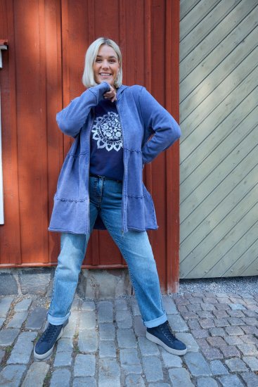 Ulla Popken Tiered Flounce Panel Zip Up Hoodie Atlantic Blue - Sweaters & hoodies - 