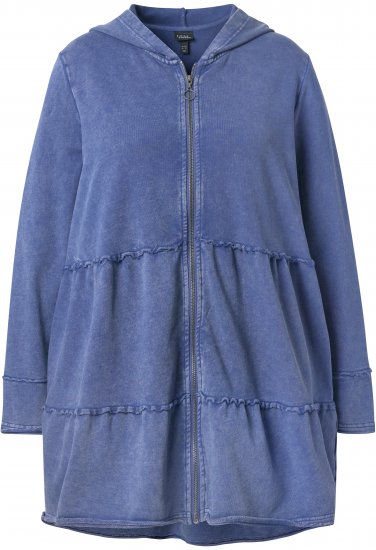 Ulla Popken Tiered Flounce Panel Zip Up Hoodie Atlantic Blue - Sweaters & hoodies - 