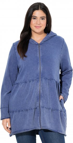 Ulla Popken Tiered Flounce Panel Zip Up Hoodie Atlantic Blue - Sweaters & hoodies - 