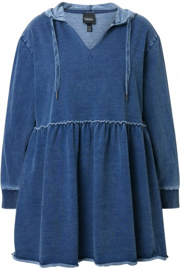 Ulla Popken Indigo Dyed Flounce Panel Hoodie Blue - Sweaters & hoodies - 