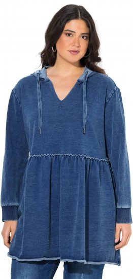 Ulla Popken Indigo Dyed Flounce Panel Hoodie Blue - Sweaters & hoodies - 