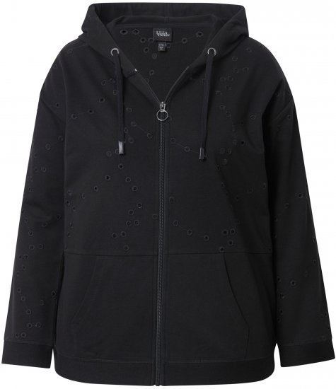 Ulla Popken Eyelet Embroidered Zip-Up Hoodie Black - Sweaters & hoodies - 