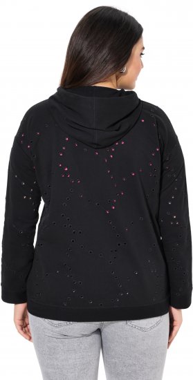 Ulla Popken Eyelet Embroidered Zip-Up Hoodie Black - Sweaters & hoodies - 