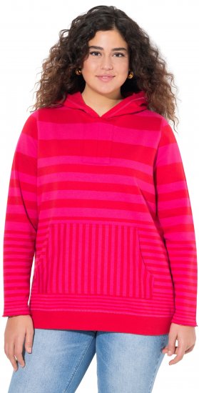 Ulla Popken Oversized Striped Long Sleeve Hoodie Lychee - Sweaters & hoodies - 