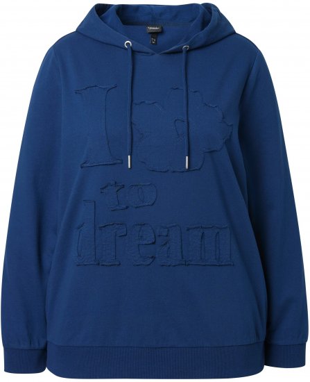 Ulla Popken Applique Lettering Hooded Sweatshirt Dark Blue - Sweaters & hoodies - 