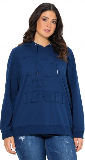Ulla Popken Applique Lettering Hooded Sweatshirt Dark Blue - Sweaters & hoodies - 