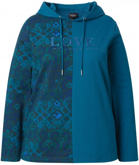 Ulla Popken Split Print LOVE Hoodie Teal - Sweaters & hoodies - 