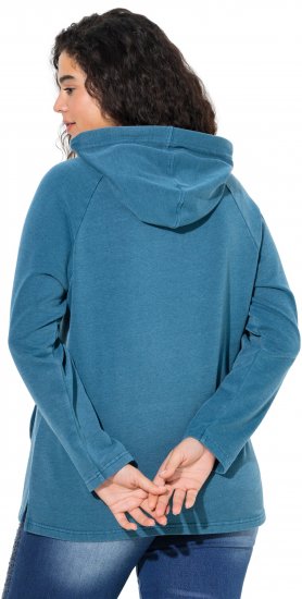 Ulla Popken Rhinestone Drawstring Moon Wash Hoodie Teal - Sweaters & hoodies - 