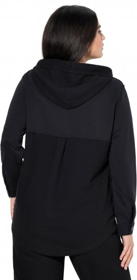 Ulla Popken Mixed Texture Button Down Hoodie Black - Sweaters & hoodies - 