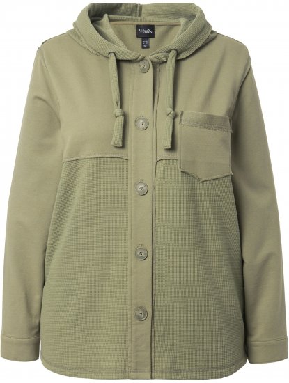 Ulla Popken Mixed Texture Button Down Hoodie Pond Green - Sweaters & hoodies - 