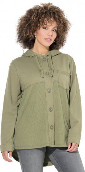Ulla Popken Mixed Texture Button Down Hoodie Pond Green - Sweaters & hoodies - 