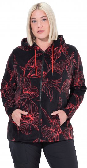 Ulla Popken Fleece Flower Print Zip-Up Hoodie Black - Sweaters & hoodies - 