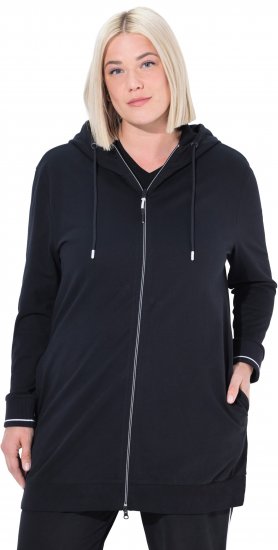 Ulla Popken Contrast Piping Zip-Up Hoodie Black - Sweaters & hoodies - 