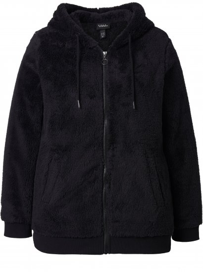 Ulla Popken Teddy Fleece Zip-Up Hoodie Black - Sweaters & hoodies - 