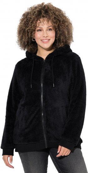 Ulla Popken Teddy Fleece Zip-Up Hoodie Black - Sweaters & hoodies - 