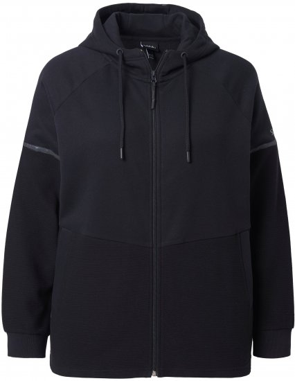 Ulla Popken Mix Fabric Reflective Trim Zip Hoodie Black - Sweaters & hoodies - 