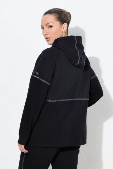 Ulla Popken Mix Fabric Reflective Trim Zip Hoodie Black - Sweaters & hoodies - Warme Sweatshirts, Hoodies & Truien