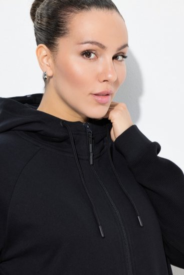 Ulla Popken Mix Fabric Reflective Trim Zip Hoodie Black - Sweaters & hoodies - Warme Sweatshirts, Hoodies & Truien