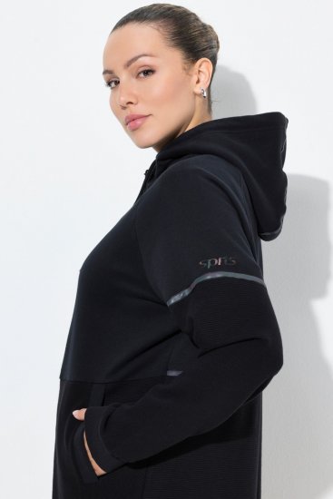 Ulla Popken Mix Fabric Reflective Trim Zip Hoodie Black - Sweaters & hoodies - Warme Sweatshirts, Hoodies & Truien