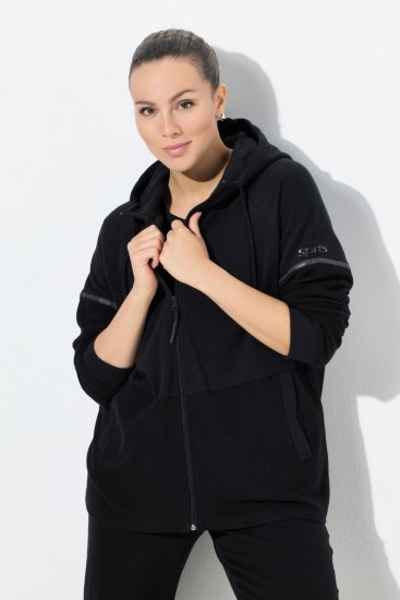 Ulla Popken Mix Fabric Reflective Trim Zip Hoodie Black - Sweaters & hoodies - Warme Sweatshirts, Hoodies & Truien