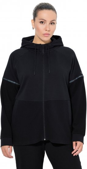 Ulla Popken Mix Fabric Reflective Trim Zip Hoodie Black - Sweaters & hoodies - 