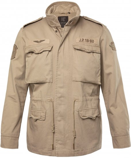 JP1880 Field Jacket with Badges Vintage Look Dark Beige - Jassen - Grote Maten Herenjassen