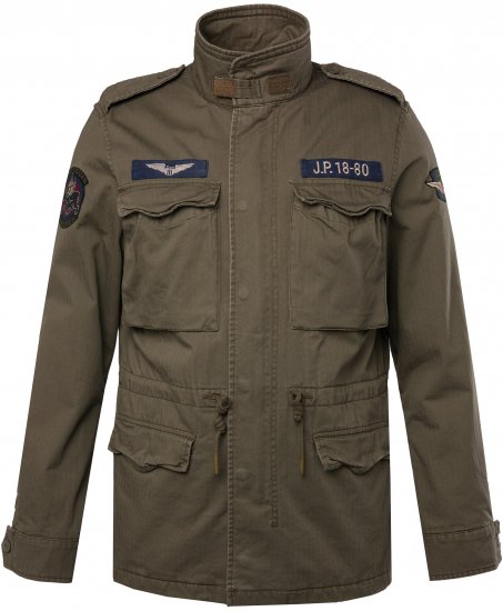 JP1880 Field Jacket with Badges Vintage Look TALL Moss Green - TALL jassen - 