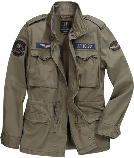 JP1880 Field Jacket with Badges Vintage Look TALL Moss Green - TALL jassen - 