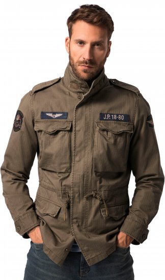 JP1880 Field Jacket with Badges Vintage Look TALL Moss Green - TALL jassen - 