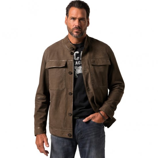 JP1880 Leather Jacket Lambskin Suede Brown - Jassen - Grote Maten Herenjassen