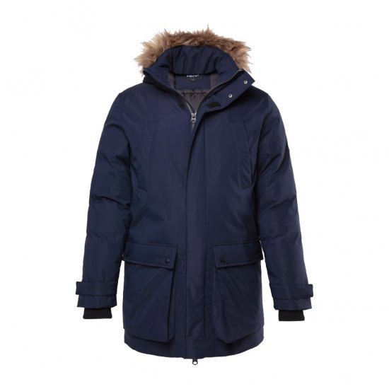 Men Plus Parka With Fur Hood Navy - Jassen - Grote Maten Herenjassen