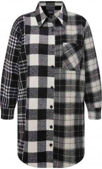 Ulla Popken Mixed Plaid Long Sleeve Button Down Shacket Black - Jassen - 