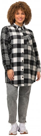 Ulla Popken Mixed Plaid Long Sleeve Button Down Shacket Black - Jassen - 