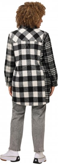Ulla Popken Mixed Plaid Long Sleeve Button Down Shacket Black - Jassen - 