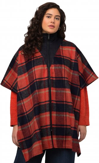 Ulla Popken Oversized Plaid Wing Collar Poncho Red Orange - Jassen - 