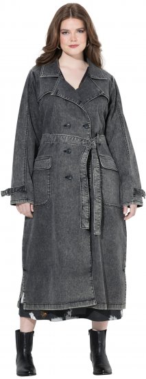Ulla Popken Denim Acid Wash Trench Coat Grey Denim - Jassen - 
