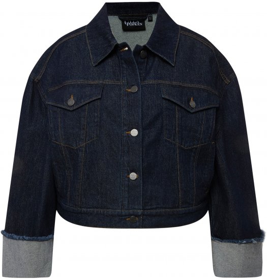 Ulla Popken Stretch Fit Cropped Denim Jacket Rinsed Wash - Jassen - 