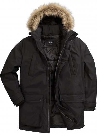 Men Plus Parka With Fur Hood Black - Jassen - Grote Maten Herenjassen