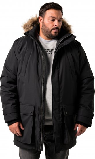 Men Plus Parka With Fur Hood Black - Jassen - Grote Maten Herenjassen