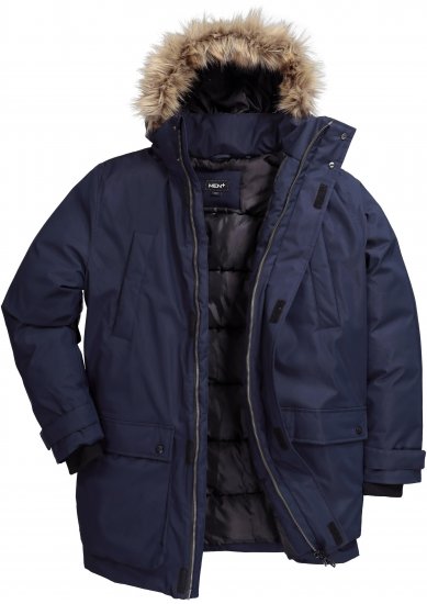 Men Plus Parka With Fur Hood Navy - Jassen - Grote Maten Herenjassen