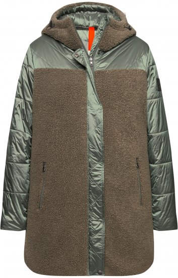 Ulla Popken Mixed Texture Fleece Quilted Jacket Olive - Jassen - 