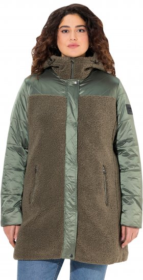 Ulla Popken Mixed Texture Fleece Quilted Jacket Olive - Jassen - 