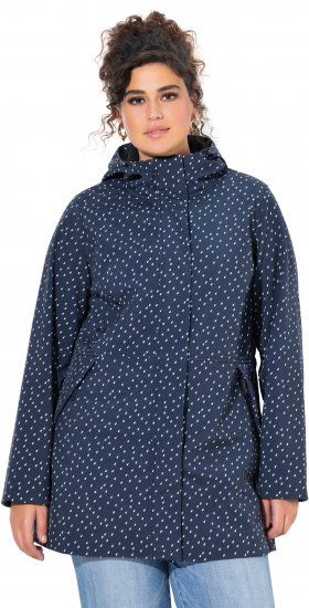 Ulla Popken Raindrop Print Longline Waterproof Jacket Navy - Jassen - 