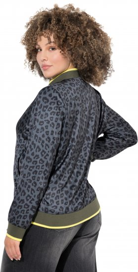 Ulla Popken Reversible Leopard Print College Collar Jacket Olive Grey - Jassen - 