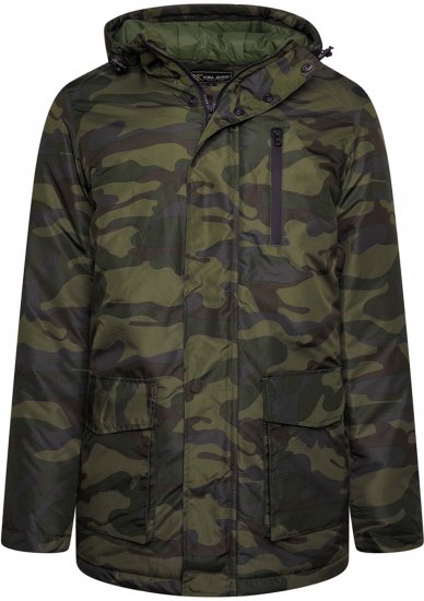Kam Jeans KV143 Camo Print Hooded Coat Khaki - Jassen - Grote Maten Herenjassen
