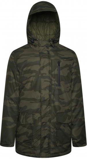 Kam Jeans KV143 Camo Print Hooded Coat Khaki - Jassen - Grote Maten Herenjassen