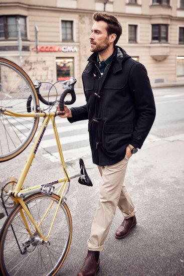 JP1880 Dufflecoat Water-repellent Black - Jassen - Grote Maten Herenjassen