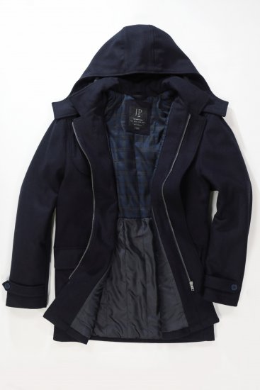 JP1880 Duffle Coat Water Repellent with Detachable Hood Navy - Jassen - Grote Maten Herenjassen