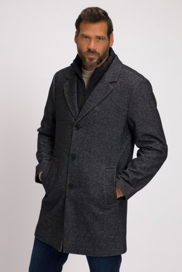 JP1880 Coat Wool Blend Quilted Insert Black - Jassen - Grote Maten Herenjassen