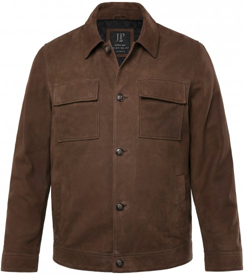JP1880 Leather Jacket Nubuck Shirt Collar Brown - Jassen - Grote Maten Herenjassen